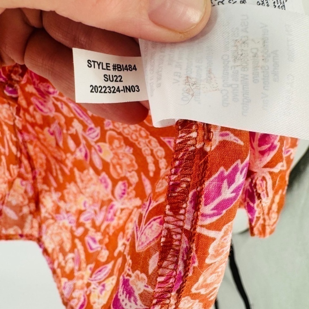 J.Crew Orange Floral Tunic Top Size S Boho Lightweight Long Sleeve - Picture 6 of 9